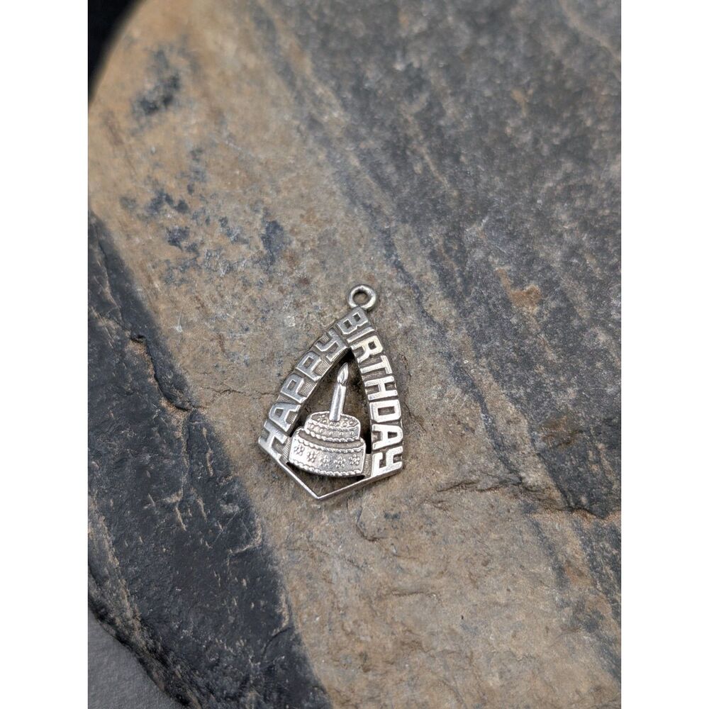 Beau Sterling Birthday Charm • Raised Cake & Candle • Vintage Silver Pendant